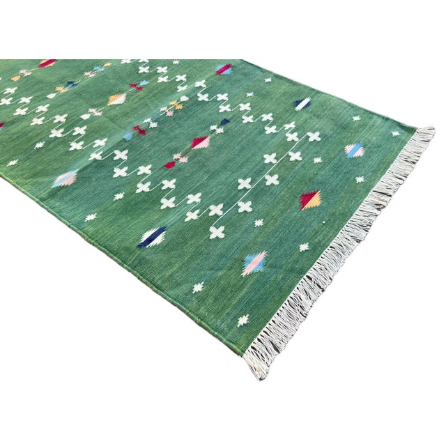 Not Yet Made - Made To Order Handmade Cotton Dhurrie Vegetable Dyed Forest Green Shooting Star Runner- 3'x14' For Sale - Image 5 of 11