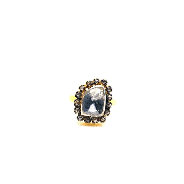 English Bochic “Capri” Natural Rose Cut Diamond Ring Set In 18K Gold & Silver For Sale - Image 3 of 9