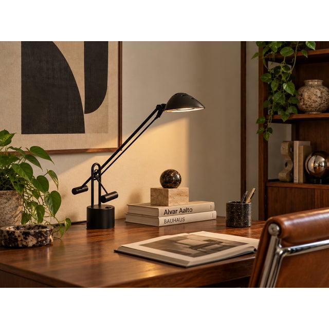 Vintage 1990s Postmodern Black Counterbalance Adjustable Halogen Desk Lamp For Sale - Image 11 of 11