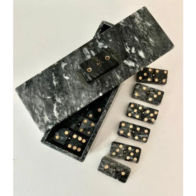Black Domino Set of Carrara Marble in Lidded Marble Casket Case For Sale - Image 8 of 12