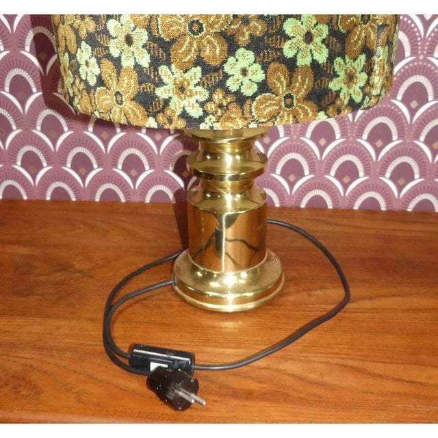 Table Lamp with Luminous Floral Shade in Green Brown, 1070s For Sale - Image 4 of 9