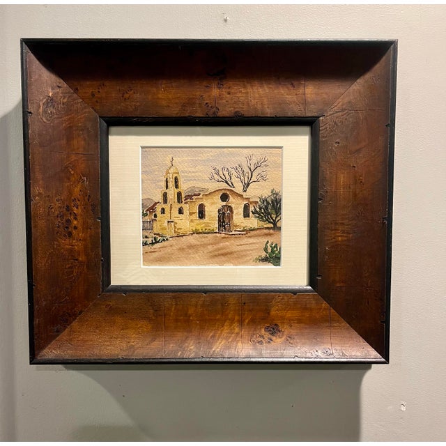 Mid-20th Century Original Southwestern Mission Watercolor Painting - Framed For Sale - Image 4 of 5