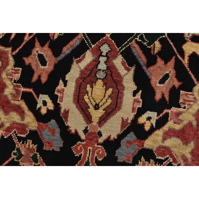 Black Heriz Rug 5’11” X 8’9” Black Wool Vintage Traditional Hand-Knotted Carpet For Sale - Image 8 of 15
