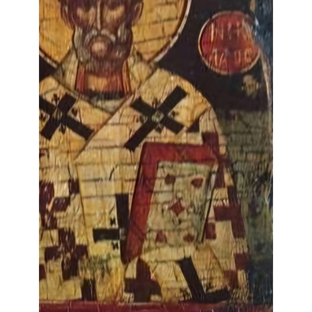 Antique Greek Portable Travel Icon of Saint Antipas in Wood, 18th Century Post-Byzantine. For Sale - Image 4 of 7