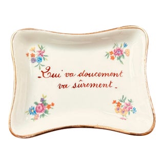 Vintage French Porcelain “Qui Va Doucement Va Sûrement” Catchall For Sale