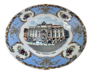 Mid 20th Century French Blue Trevi Fountain "Roma" Plate