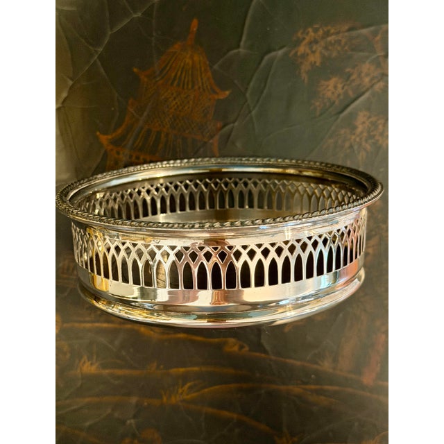 Vintage Silver Plate Bullseye Wine Coaster With Gallery Edge For Sale - Image 9 of 12