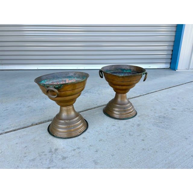 Mid-Century Modern Pair of Vintage Brass Vases For Sale - Image 3 of 10