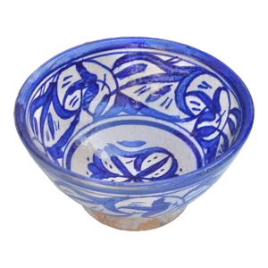 Late 19th Century Blue-Patterned Moroccan Ceramic Decorative Bowl