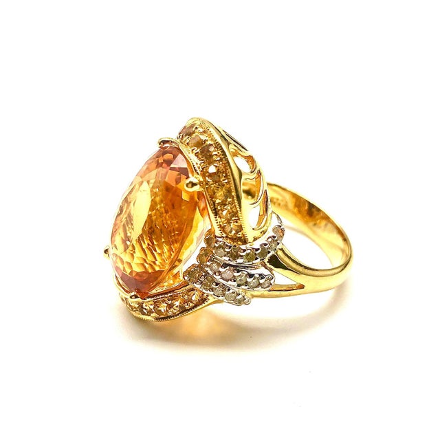 Bochic "Orient" Vintage Yellow Sapphire, Citrine & Diamonds Set 18K Gold & Silver For Sale - Image 18 of 18