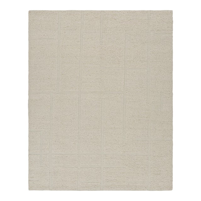 Rug & Kilim’s Contemporary Rug in Cream White with High-Low Geometric Patterns - 13x19 For Sale