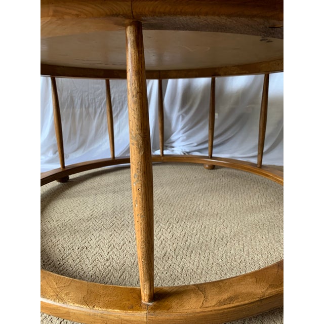 MCM Van Koret Style Spindle Leg Round Coffee Table With Painted Embellishment For Sale - Image 6 of 9
