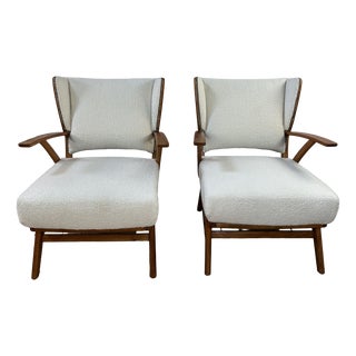 Armchairs in Wood and Bouclé Fabric, 1950s, Set of 2 For Sale