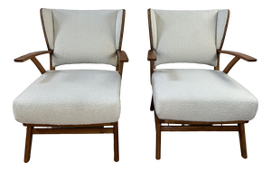 Armchairs in Wood and Bouclé Fabric, 1950s, Set of 2