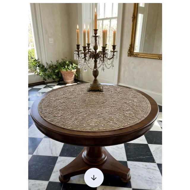 Hollywood Regency 1900s Highly Detailed Topper. Texture and Old World Luxury. Traditional Zardozi. Buillion Embroidery. 3d Effect. For Sale - Image 3 of 4