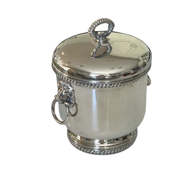 Vintage the Sheffield Silver Co. Silver-Plated Ice Bucket With Lion Head Handles, Milk Glass Liner & Ornate Ice Tongs | Hollywood Regency Barware For Sale - Image 11 of 15
