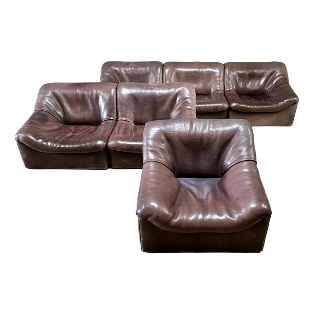 Model DS-46 in Black-Brown Neck Leather from de Sede, Switzerland, 1976, Set of 6 For Sale