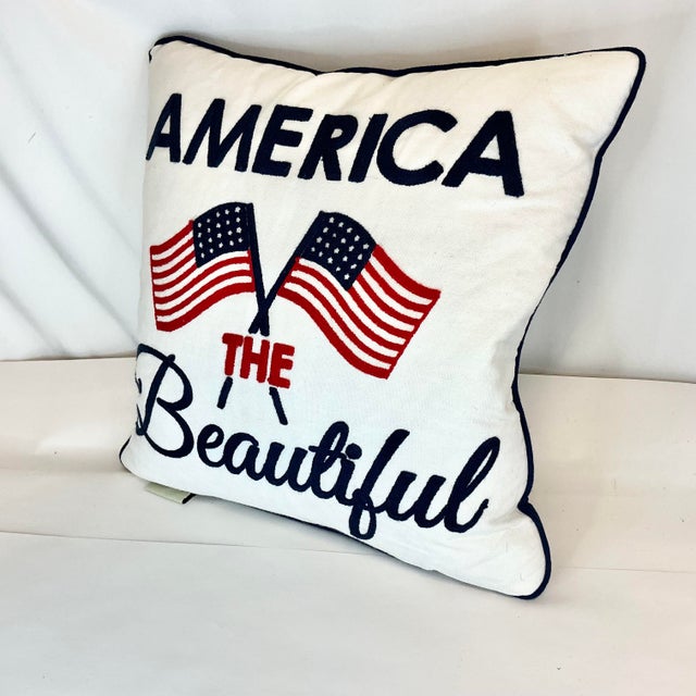 Textile 1990s Vintage Americana Arts & Crafts Boho Chic Down Filled Decorative Pillow Holiday Accent - 4th of July For Sale - Image 7 of 7