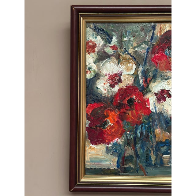 Modern L. Stokes, Red Poppies and White Blossoms, 1960s, Oil Painting on Canvas, Framed For Sale - Image 3 of 18