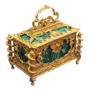 1980s French Style Green Porcelain Jewelry Box With Gilt Bronze Ormolu Details