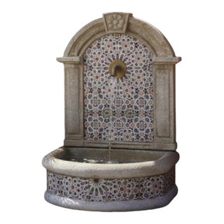 1990s Handcrafted Moroccan Mosaic Tile Wall Fountain With Brass Spigot For Sale