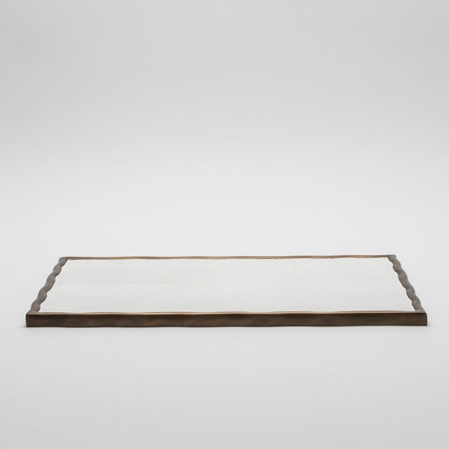 2020s Rectangular Melting Tray in White Shagreen With Bronze Patina Brass by R&y Augousti For Sale - Image 5 of 7