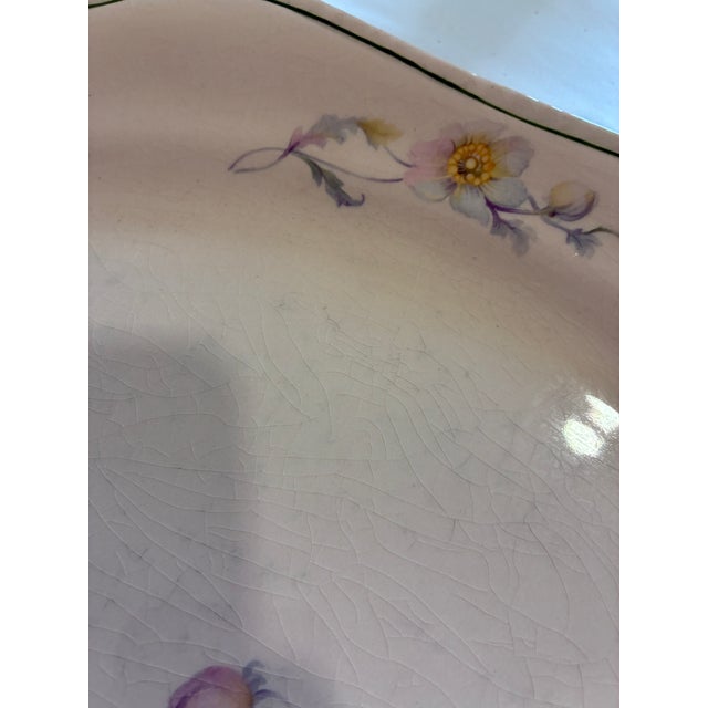 Mid-Century Modern Vintage Steubenville Rose Dawn Pink Floral Rectangular Platter For Sale - Image 3 of 15