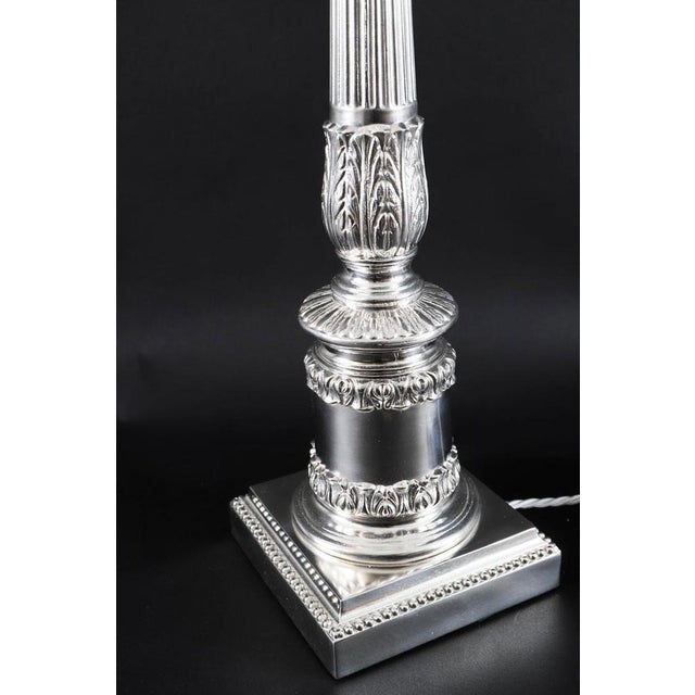 Antique Silver-Plated Corinthian Column Table Lamps, 1890s, Set of 2 For Sale - Image 9 of 12