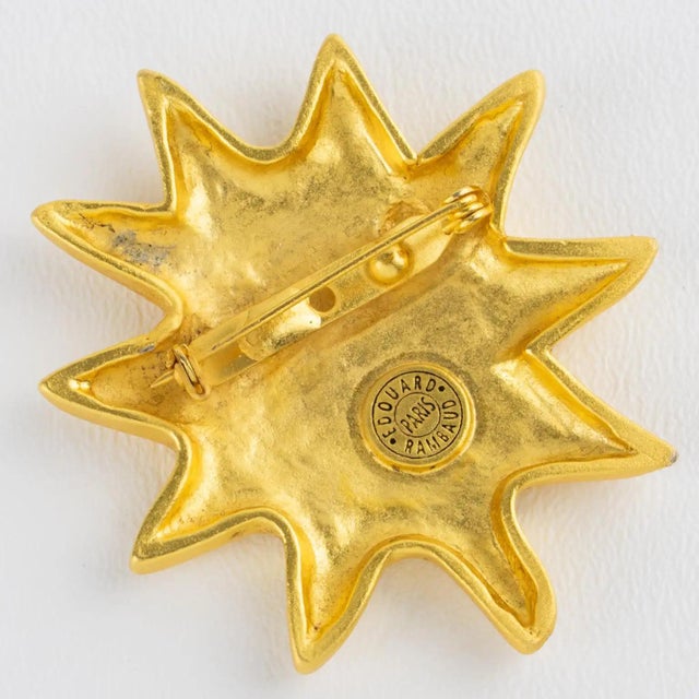 Metal Edouard Rambaud Gilded Metal Sun Brooch For Sale - Image 7 of 9