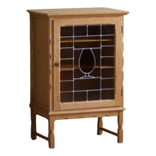 Small Mid-Century Danish Oak Cabinet with Glass Front, 1960s For Sale