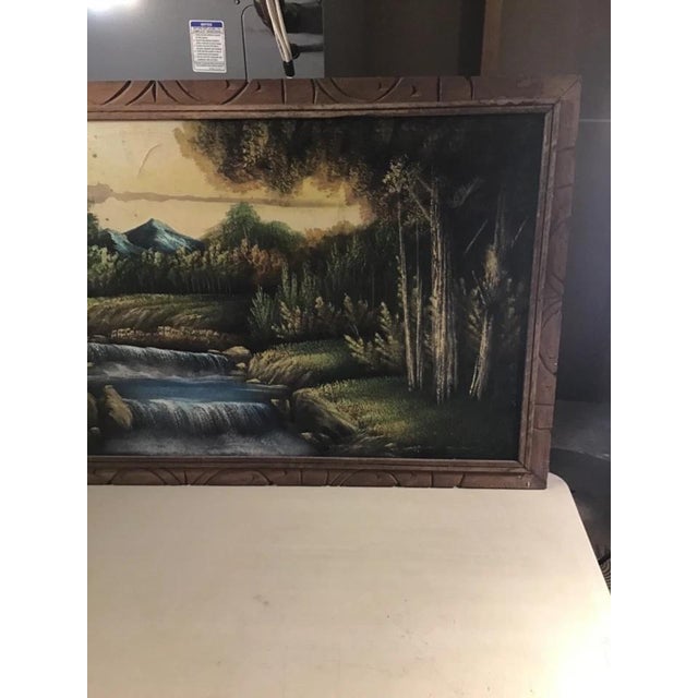 Traditional Vintage Mid Century Fabric Painting Waterfall Landscape Wall Art 48" X 26" For Sale - Image 3 of 9