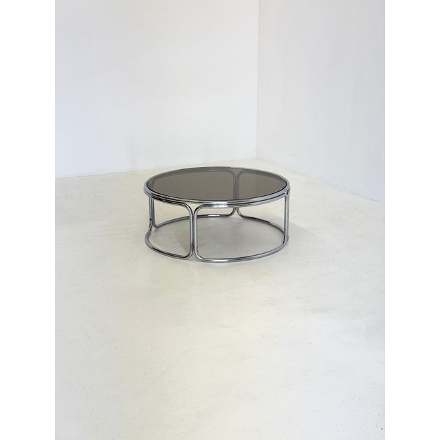 Metal Space Age Coffee Table with Smoked Glass and Chrome, 1970s For Sale - Image 7 of 8