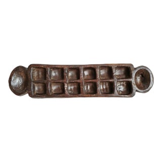 Vintage Old Tribal Carved Wood Mancala Game Board For Sale
