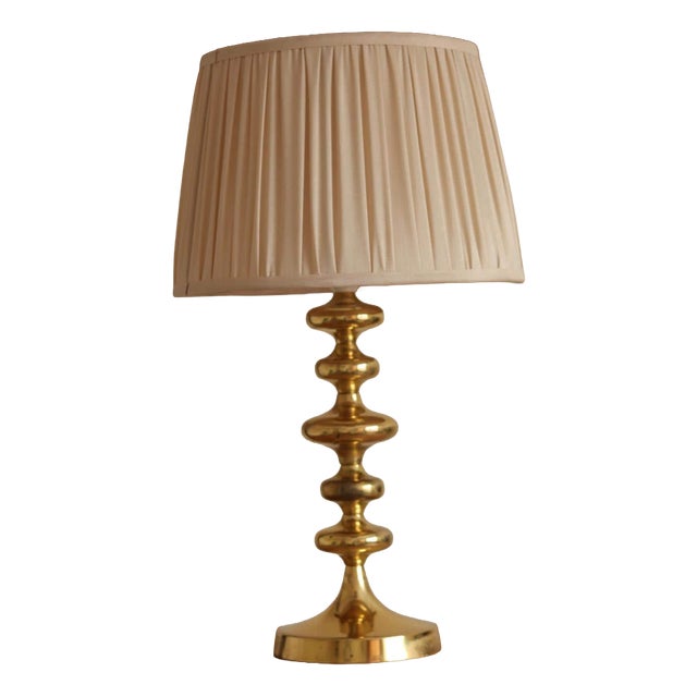 Swedish Brass Bobbin Table Lamp For Sale