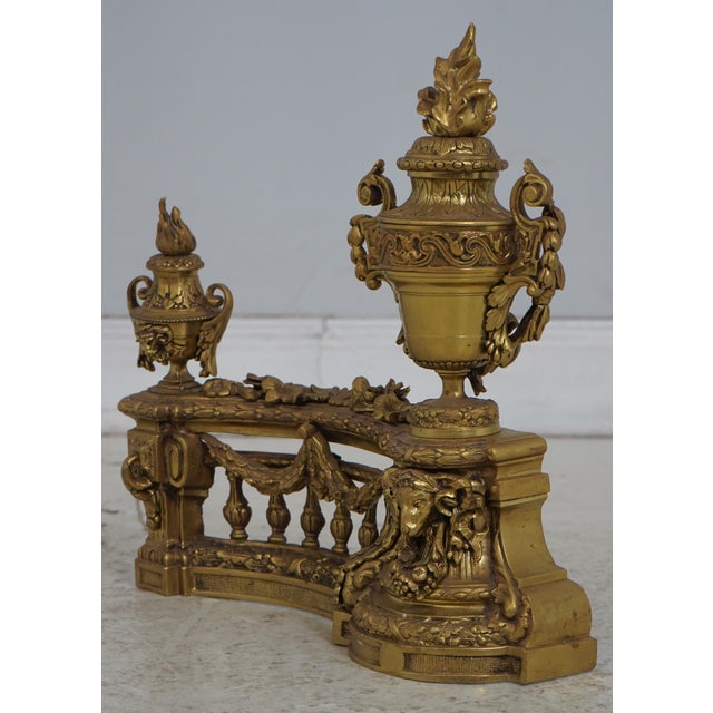 Brass Vintage Louis XVI 19th Century Fire Screen Fireplace Andiron Set For Sale - Image 8 of 18