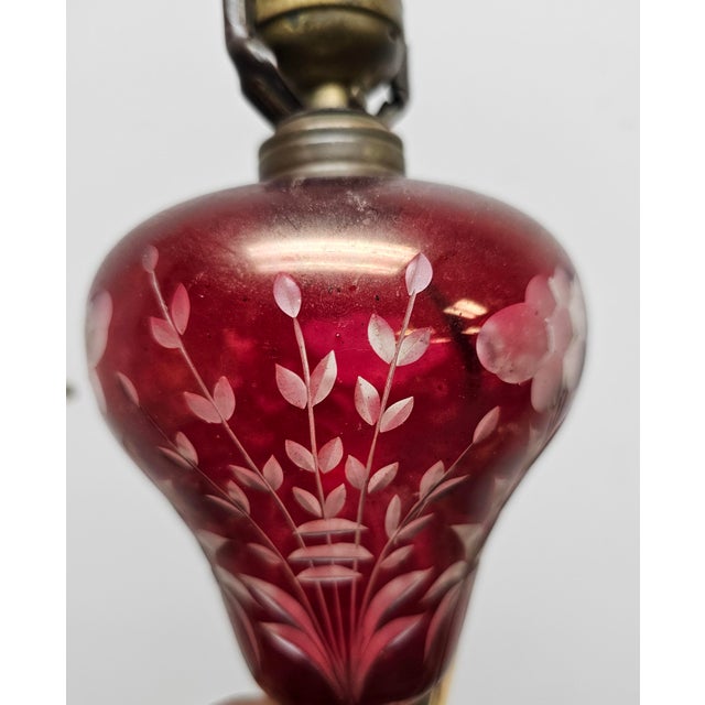 Early 20th Century Marble and Cranberry Glass Table Lamp For Sale - Image 12 of 12