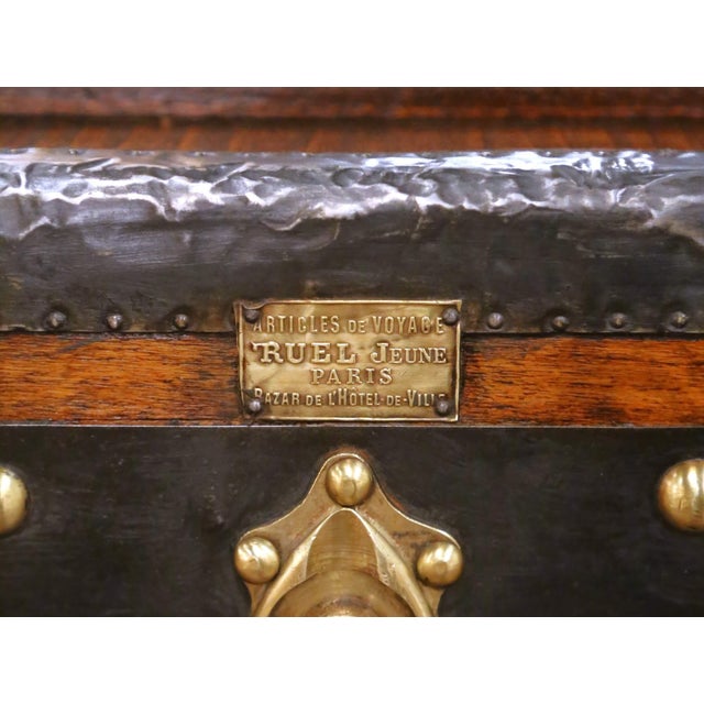 Late 19th Century 19th C. French Parisian Travel Trunk Coffee Table With Brass and Iron Hardware For Sale - Image 5 of 16