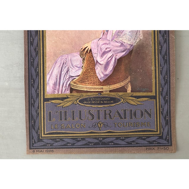 Art Deco Art-Deco French Magazine l'Illustration 1926 Cover: Young Woman With Flowers Portrait Lithograph For Sale - Image 3 of 5