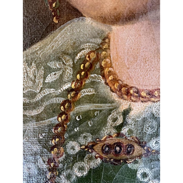 Captain's Wife Portrait, 1800s, Oil on Canvas For Sale - Image 8 of 14