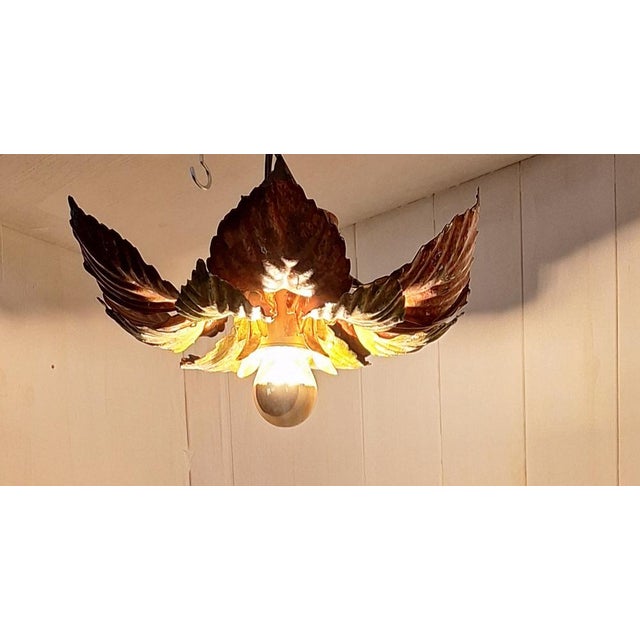 Metal Handmade Florentine Autumn Leaf Ceiling Lamp, 1970s For Sale - Image 7 of 11