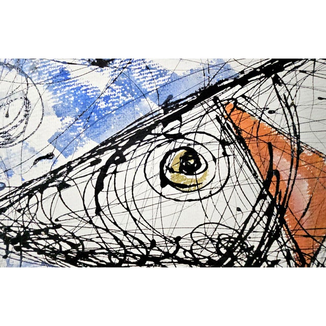 Contemporary Mid-Century Modernist Painting of Stylized Fish and Sailfish Yachts For Sale - Image 3 of 10