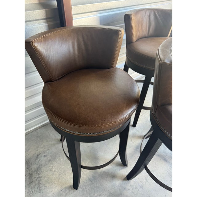 2020s Lee Industries Leather Swivel Counter Stools L5983-51sw- Set of 4 For Sale - Image 5 of 9