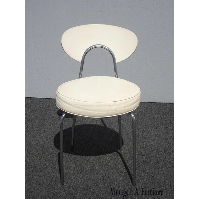 Vintage Mid Century Modern White Chrome Side Chair Vanity Chair For Sale - Image 11 of 11