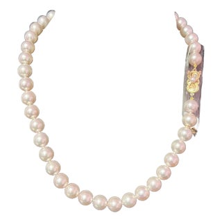 1990s Mikimoto Estate Akoya Pearl Necklace 18k Gold For Sale