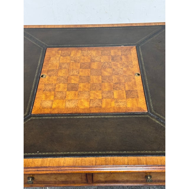 English Scarborough House Leather Top Crotch Mahogany Game Table For Sale - Image 3 of 12