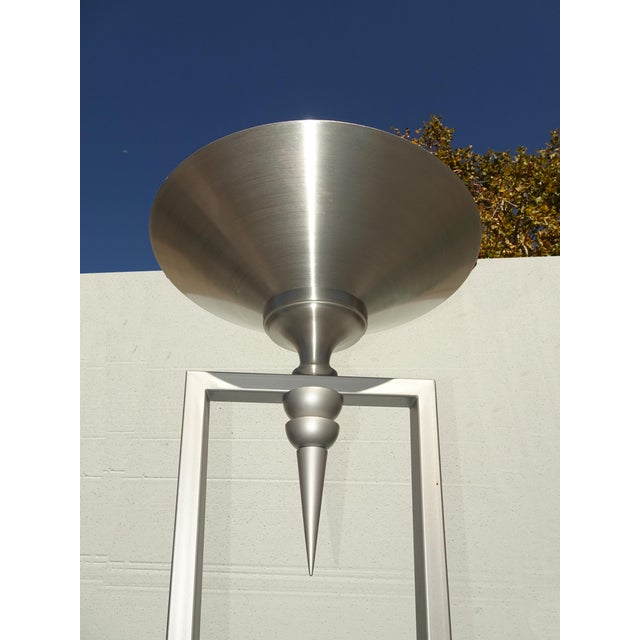 72" Tall Vintage Postmodern Silver Torchiere Floor Lamp For Sale - Image 10 of 13