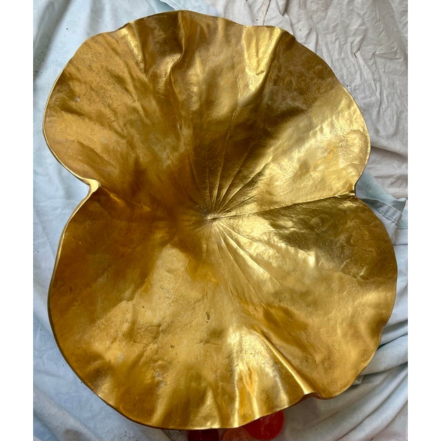 Modern Harvin Virginia Metalcrafters Large Lotus Anodized Gold Aluminum Bowl on Stand For Sale - Image 3 of 12