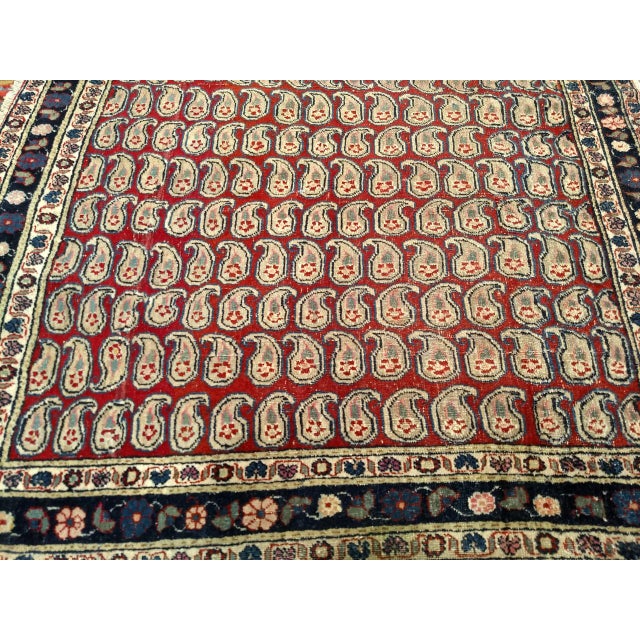 Vintage Persian Malayer Area Rug, Hand-Knotted Wool, Allover Paisley Pattern, Red & Navy, 3x3 For Sale - Image 10 of 14