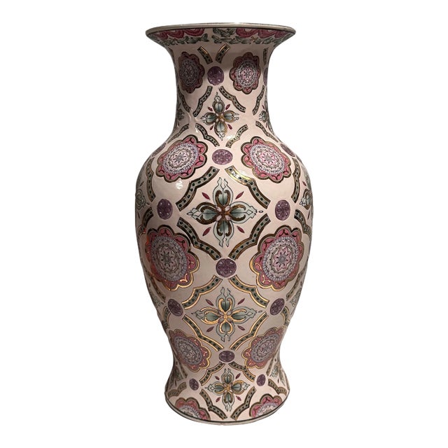 1990s Large Scale Pink Pastel Chinoiserie Vase For Sale