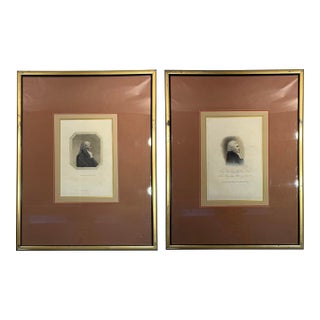 Pair of Antique English Hand Colored Engraving Portraits For Sale